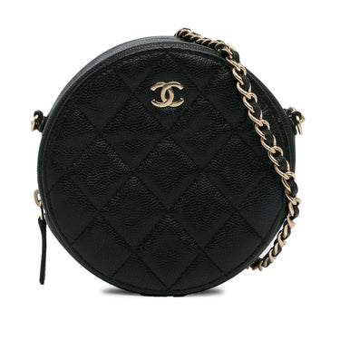 Black Chanel CC Caviar Round Chain Crossbody