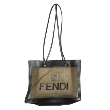 Vintage Black & Gold Fendi Mesh & Leather Tote Bag - Designer Revival