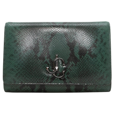 Dark Green & Black Jimmy Choo Embossed Leather Shoulder Bag - Designer Revival