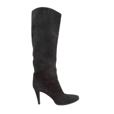 Black Sergio Rossi Suede Pointed-Toe Knee-High Boots Size 39 - Designer Revival