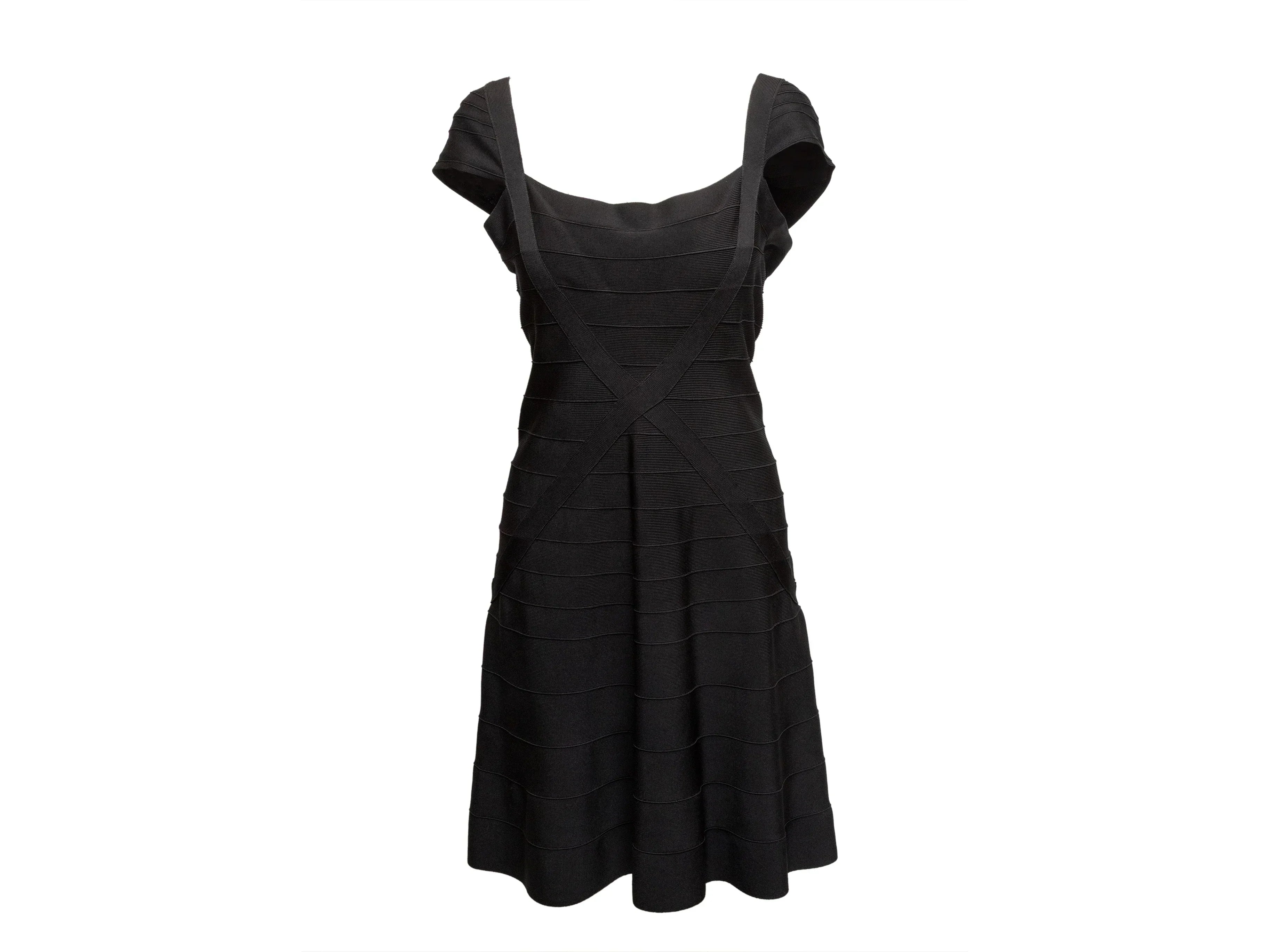 Black Herve Leger Cap Sleeve Mini Dress Size US L Black Herve Leger Cap Sleeve Mini Dress Size US L