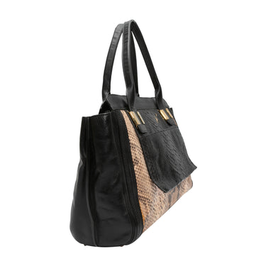 Black & Beige Chloe Leather & Python Tote Bag - Designer Revival