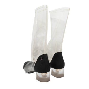 Clear & Black Chanel PVC & Grosgrain Cap-Toe Boots Size 39