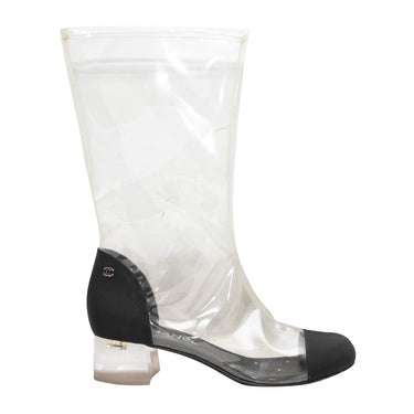 Clear & Black Chanel PVC & Grosgrain Cap-Toe Boots Size 39 - Designer Revival