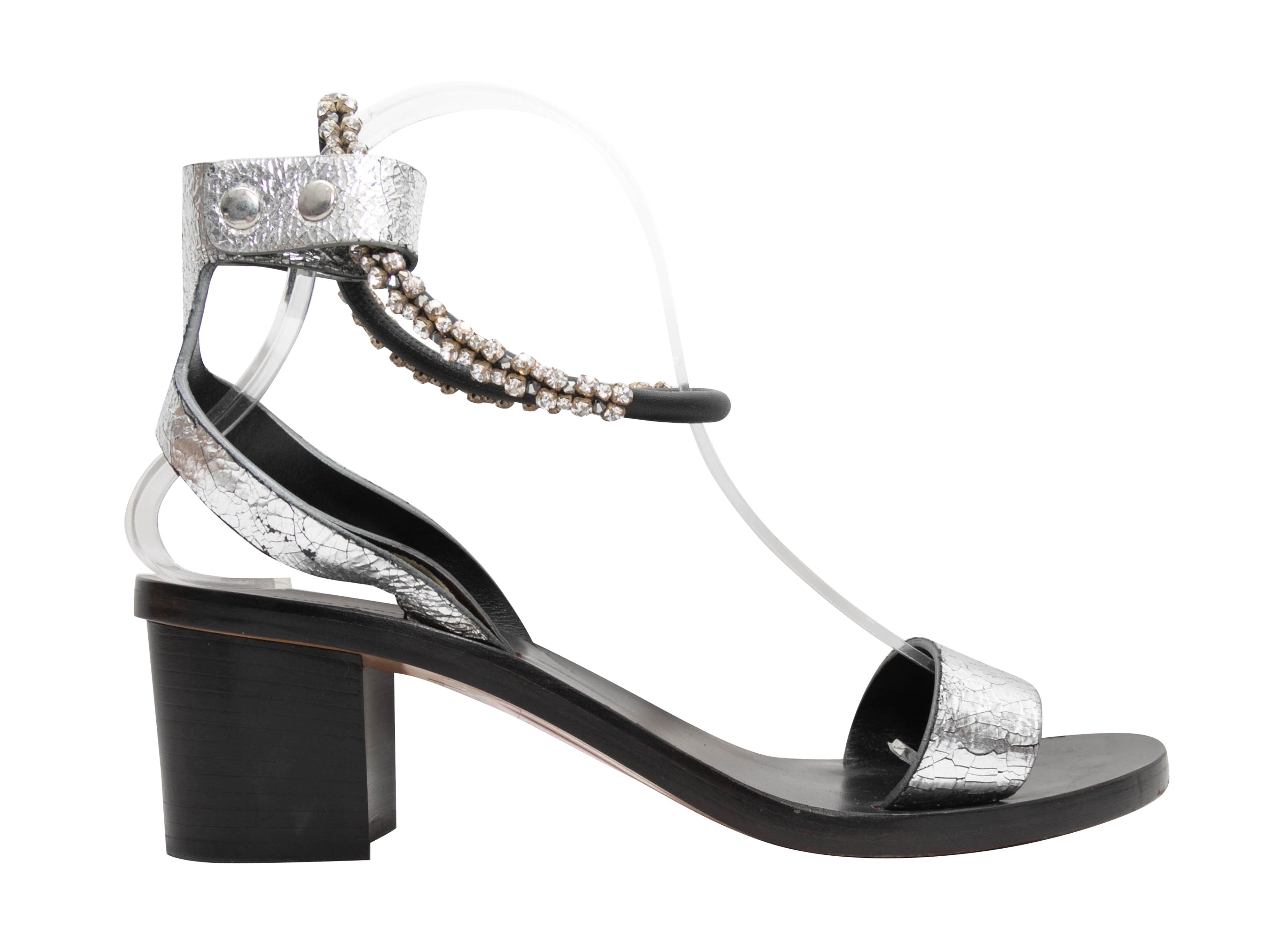 Silver Black Isabel Marant Jaeryn Crystal Embellished Sandals Size 3 Designer Revival