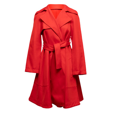 Red Lanvin Spring/Summer 2014 Belted Trench Coat Size FR 36