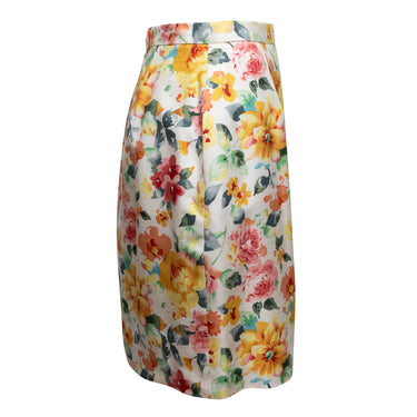 White & Multicolor Christian Dior Floral Print Skirt Size US 8 - Designer Revival