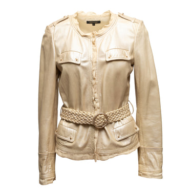 Metallic Beige Roberto Cavalli Leather Jacket Size IT 42