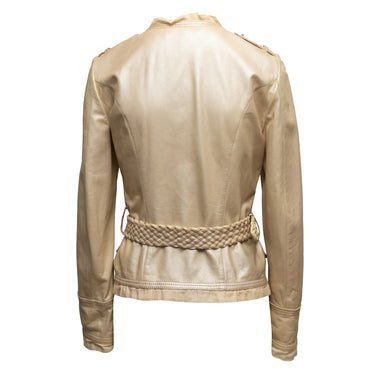 Metallic Beige Roberto Cavalli Leather Jacket Size IT 42