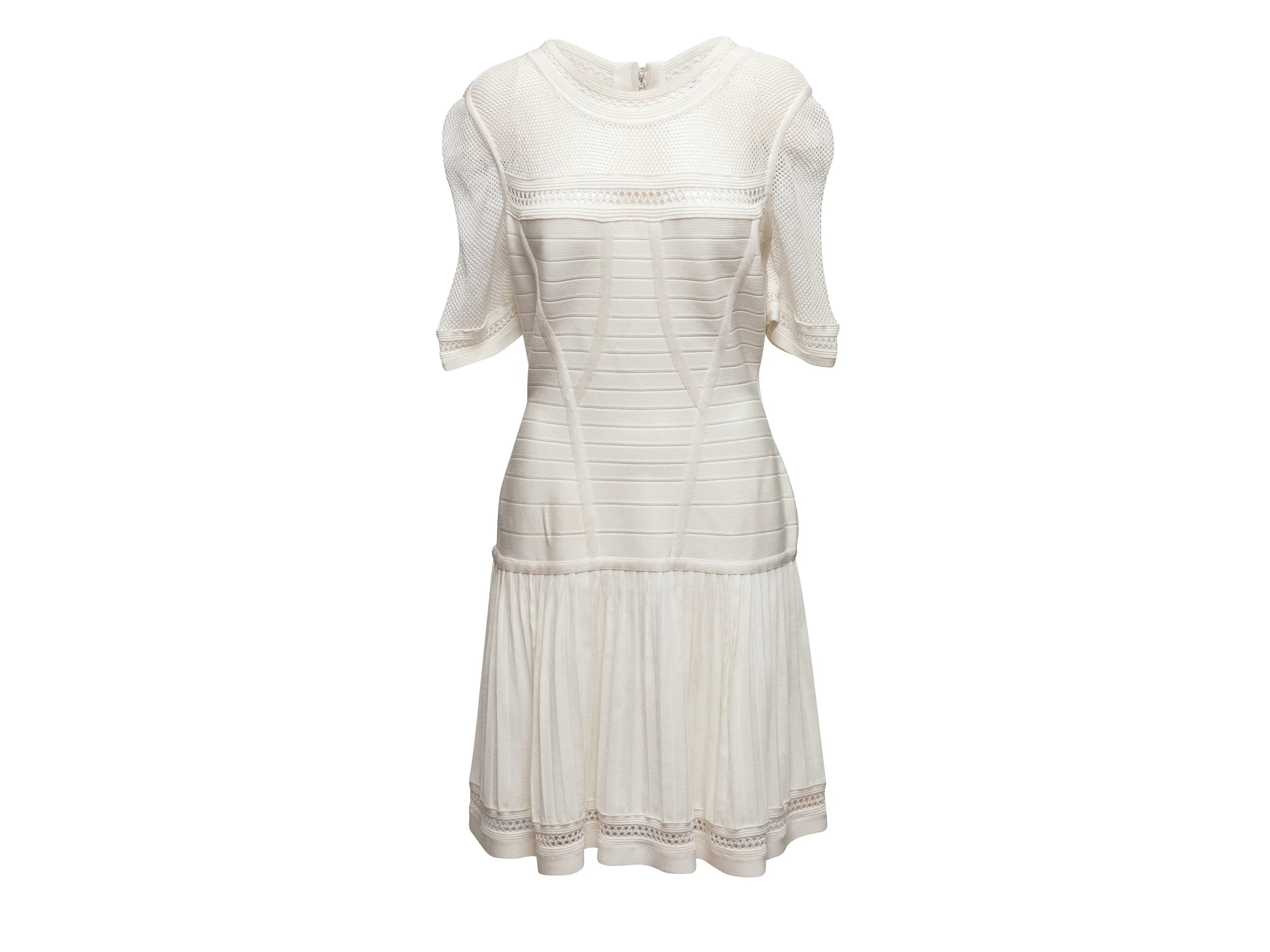 White Herve Leger Mesh-Accented Mini Dress Size US L White Herve Leger Mesh-Accented Mini Dress Size US L