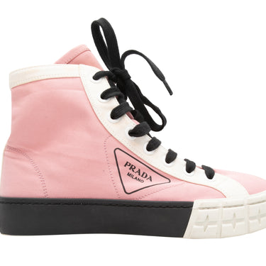 Pink & Multicolor Prada Nylon High-Top Sneakers Size 38 - Designer Revival