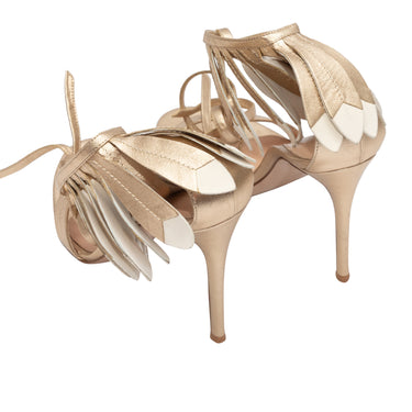 Gold & White Gianvito Rossi Leather Fringe Heeled Sandals Size 40 - Designer Revival