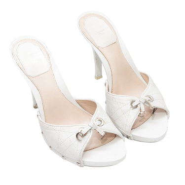 White Christian Dior Cannage Heeled Sandals Size 37 - Designer Revival