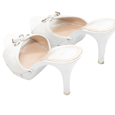White Christian Dior Cannage Heeled Sandals Size 37 - Designer Revival