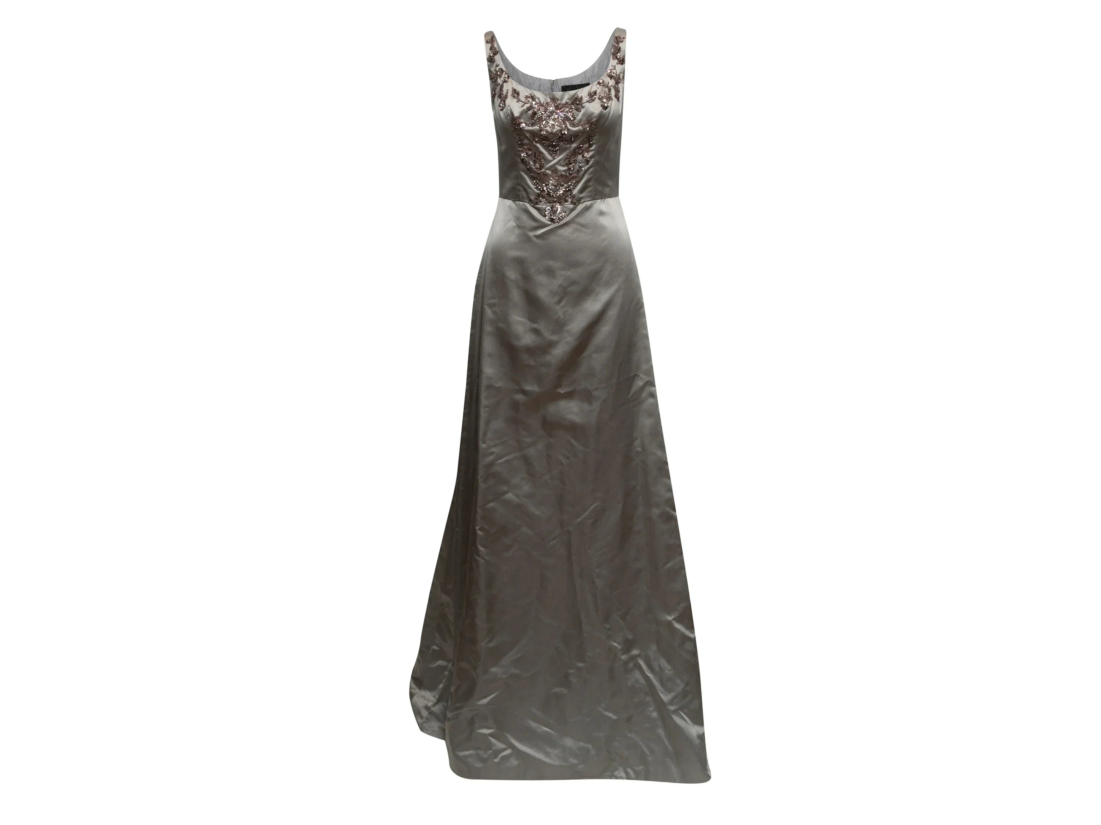 Grey Reem Acra Silk Embellished Sleeveless Evening Gown Size US S Grey Reem Acra Silk Embellished Sleeveless Evening Gown Size US S