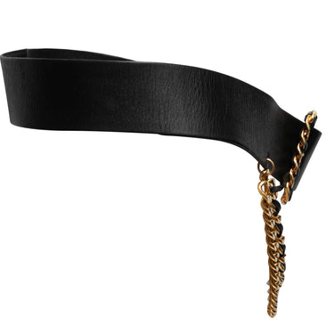 Vintage Black Chanel Spring/Summer 1993 Leather & Chain-Link Belt Size US S