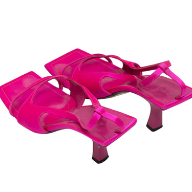 Fuchsia Khaite Satin Square-Toe Sandals Size 39.5 - Designer Revival