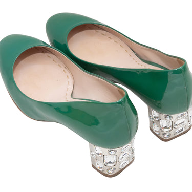 Green Miu Miu Patent Crystal-Embellished Pumps Size 36.5 - Designer Revival
