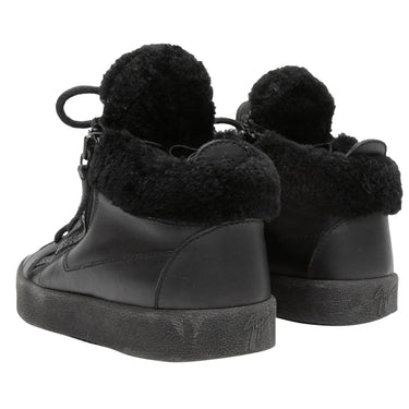 Black Giuseppe Zanotti High-Top Shearling-Trimmed Sneakers Size 36 - Designer Revival