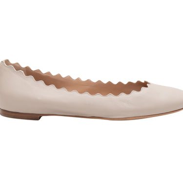 Beige Chloe Lauren Scalloped Ballet Flats Size 39.5