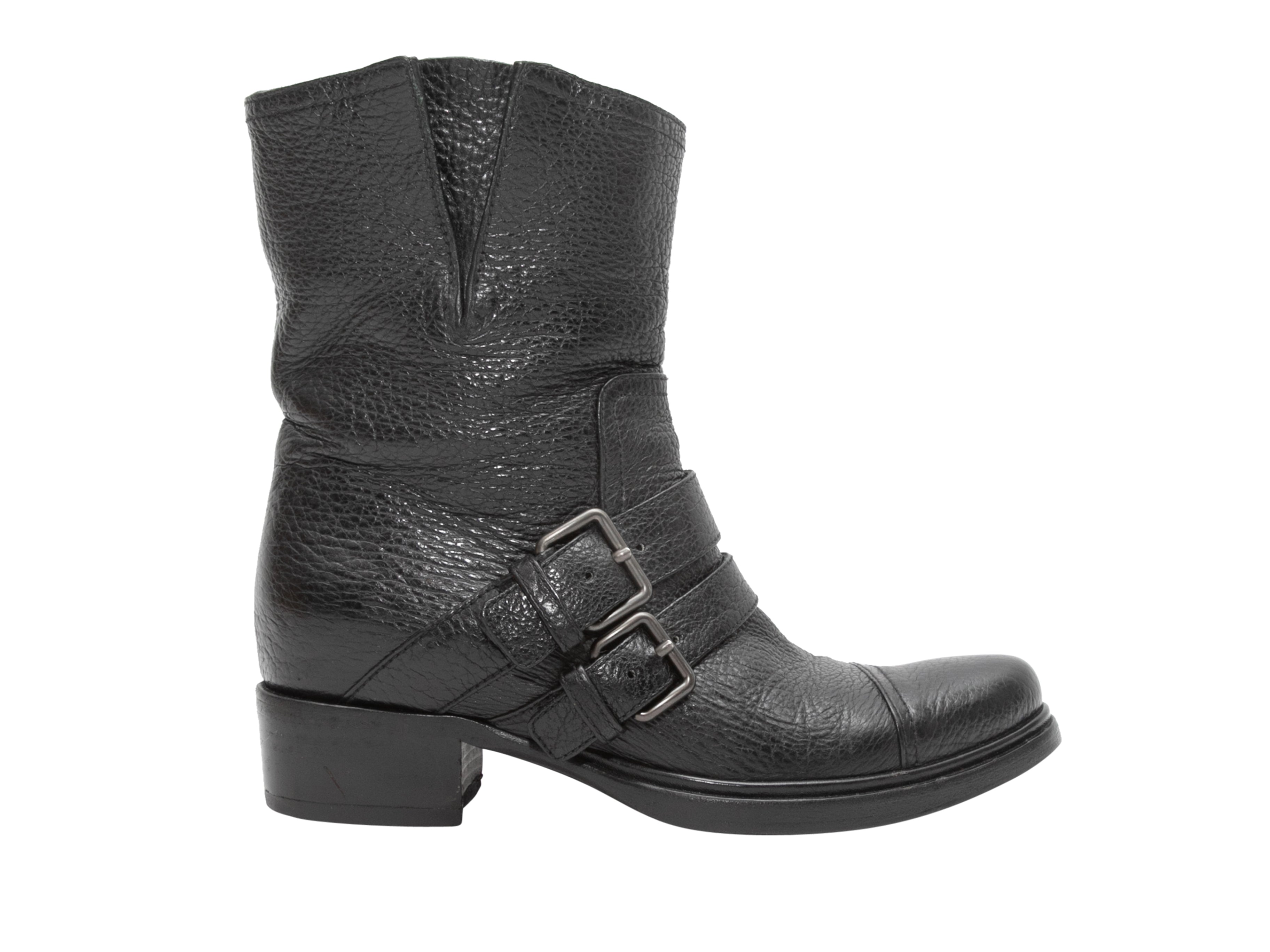 Louis Vuitton Leather Side-Buckle Mid-Calf Boots