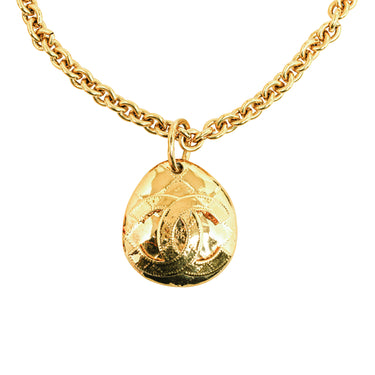 Gold Chanel CC Round Pendant Necklace
