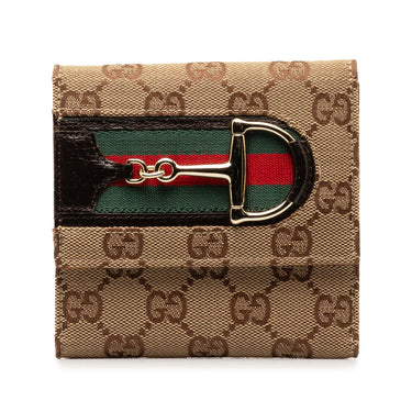 Brown Gucci GG Canvas Web Hasler Small Wallet - Designer Revival