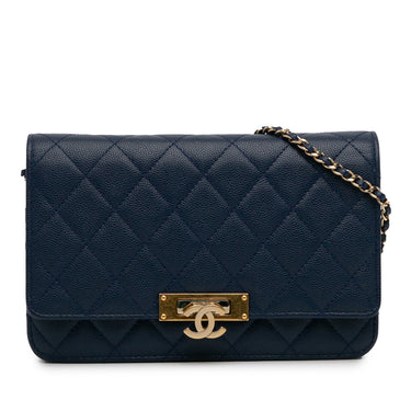 Blue Chanel Caviar Golden Class Wallet On Chain Crossbody Bag