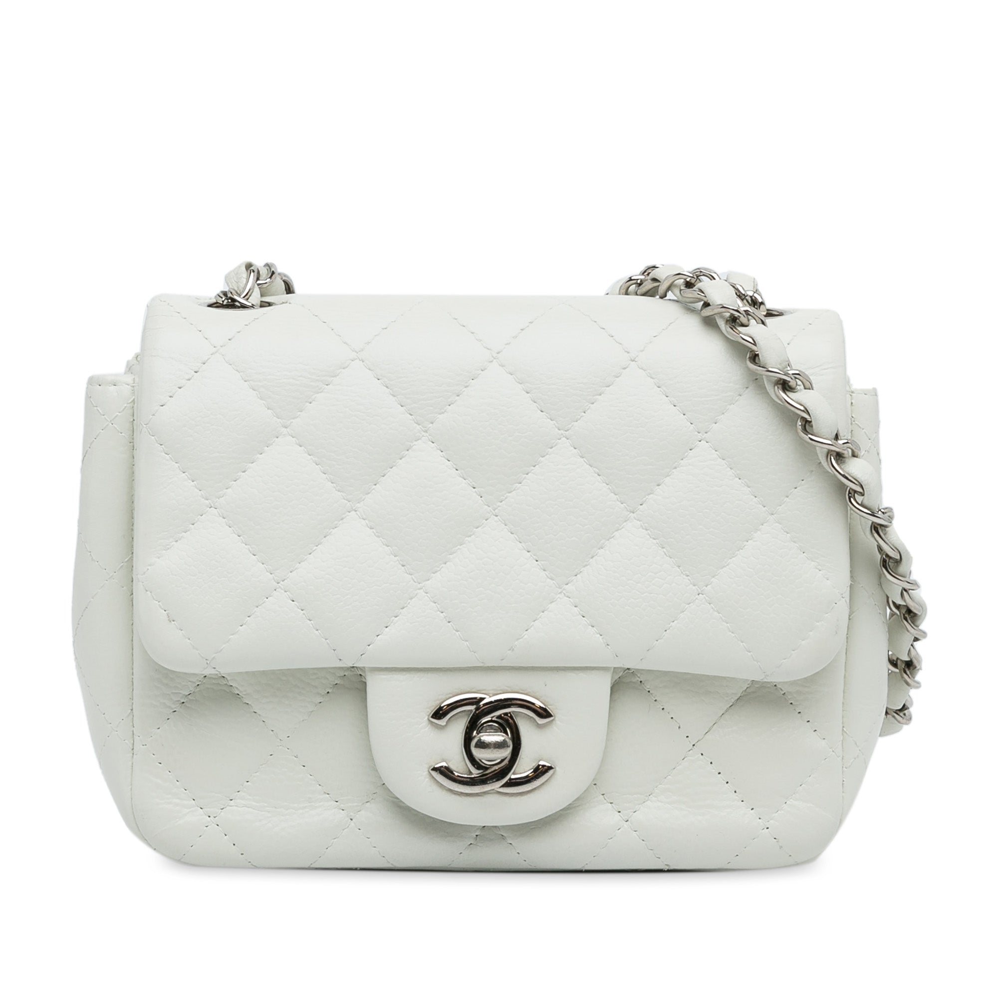 White Chanel Mini Square Classic Caviar Single Flap Crossbody Bag
