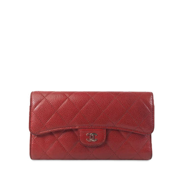 Red Chanel CC Caviar Trifold Wallet - Designer Revival