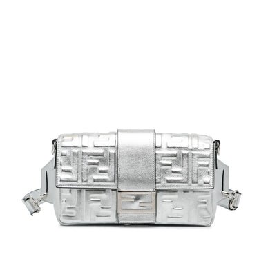 Silver Fendi Prints On Zucca Embossed Convertible Baguette Belt Bag
