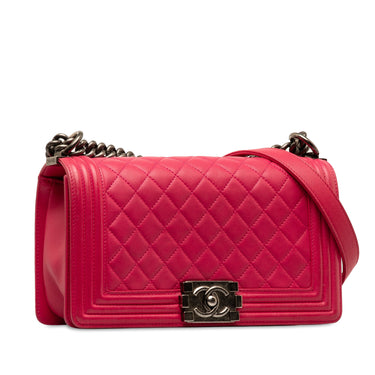 Pink Chanel Medium Lambskin Boy Flap Crossbody Bag