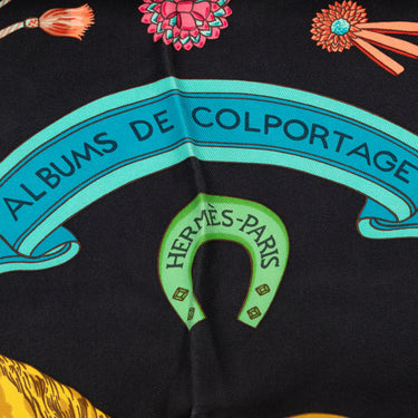 Black Hermès Albums De Colportage Silk Scarf Scarves