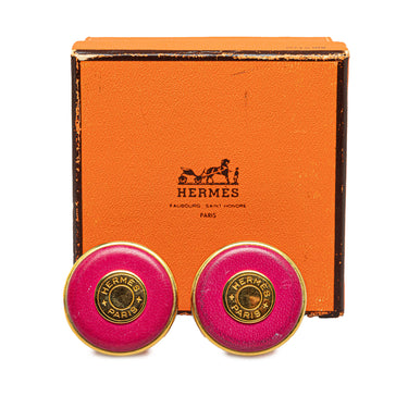 Pink Hermès Round Logo Clip On Earrings