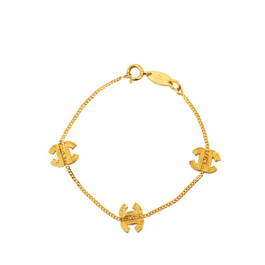 Gold Chanel Strass CC Station Bracelet - Designer Revival