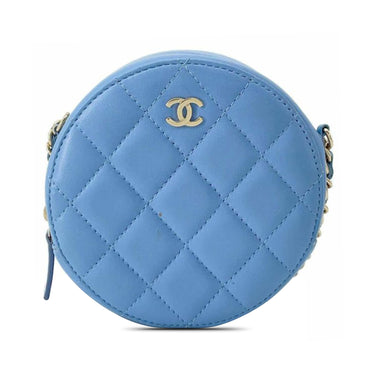 Blue Chanel Quilted Lambskin Round Clutch with Chain Crossbody Bag - Designer Revival