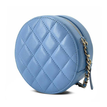 Blue Chanel Quilted Lambskin Round Clutch with Chain Crossbody Bag - Designer Revival