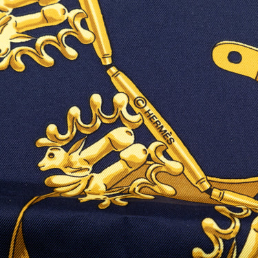 Blue Hermes Les Cavaliers d Or Silk Scarf Scarves