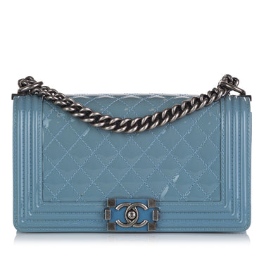 Blue Chanel Medium Patent Boy Bag