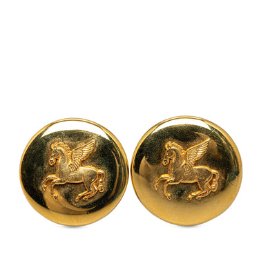 Gold Hermès Pegasus Clip On Earrings