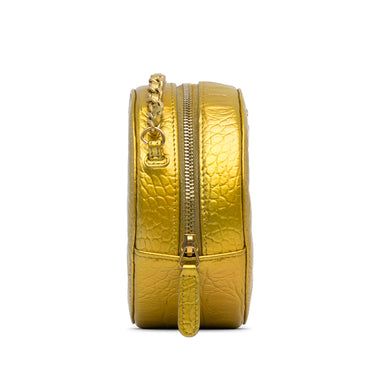Gold Chanel Paris-New York Coco Croc Round Crossbody Bag