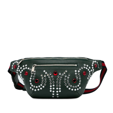 Green Gucci Crystal Embellished Web Belt Bag