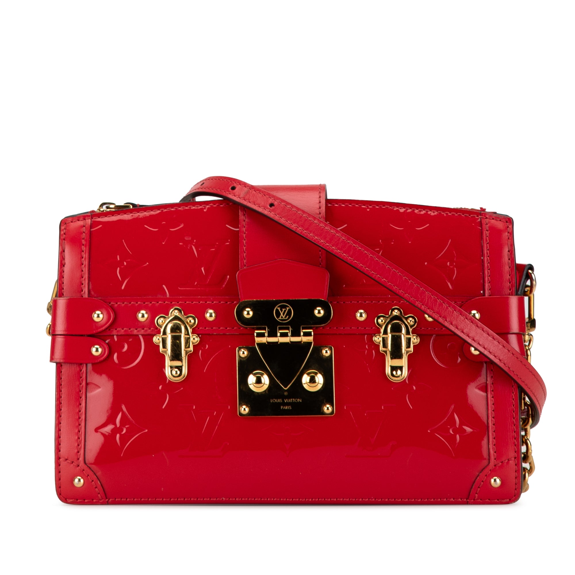 Red Louis Vuitton Monogram Vernis Trunk Clutch Crossbody Bag Designer Revival