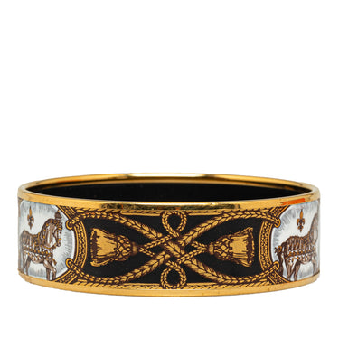 Gold Hermès Wide Enamel Bangle Costume Bracelet