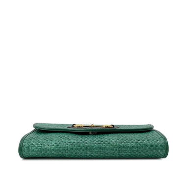 Green Gucci Raffia Horsebit 1955 Chain Bag