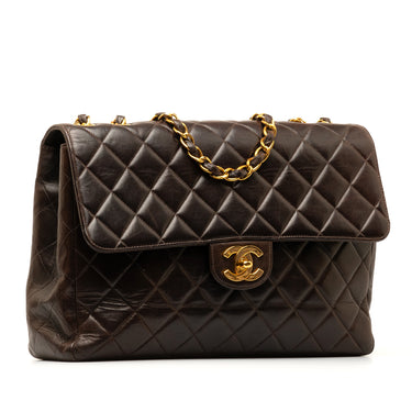 Brown Chanel Jumbo Classic Lambskin Single Flap Shoulder Bag