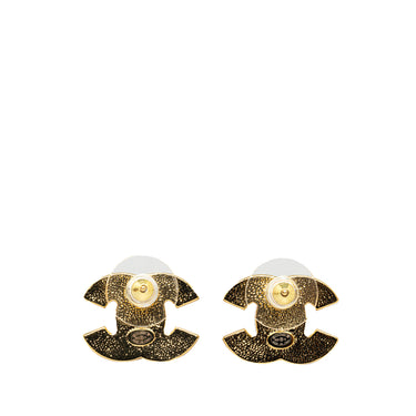 Gold Chanel CC Push Back Earrings