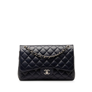 Blue Chanel Jumbo Classic Caviar Double Flap Shoulder Bag