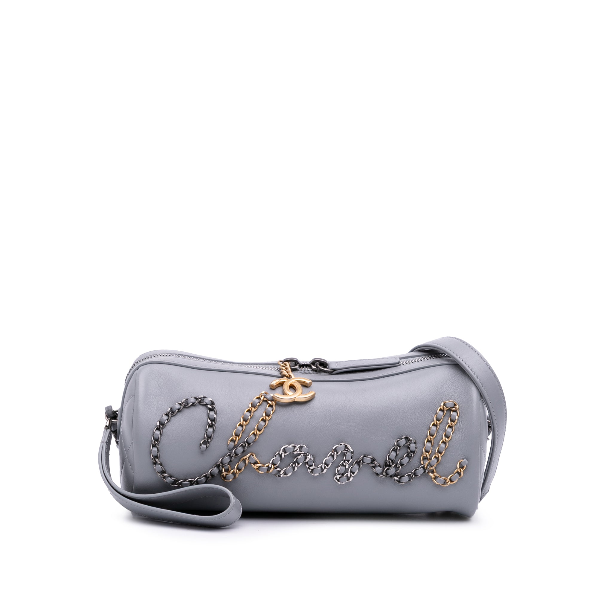 Gray Chanel Calfskin Signature Chain 20s Bowling Bag