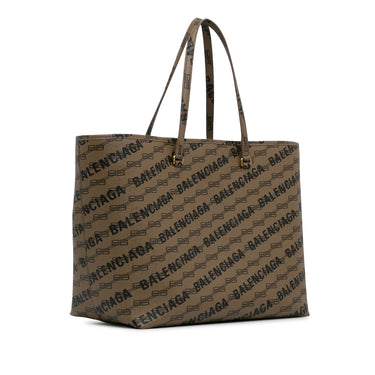 Brown Balenciaga BB Monogram Signature East West Shopper M Tote Bag - Designer Revival